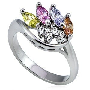 Ezüst színű gyűrű, korona színes és tiszta cirkóniákból - Nagyság: 54