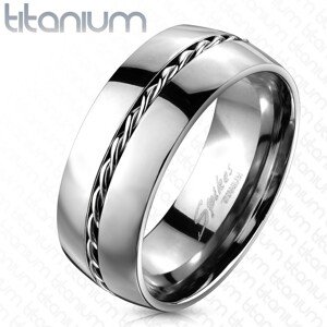 Titánium gyűrű - ezüst színű karika, csavart drót középen - Nagyság: 70