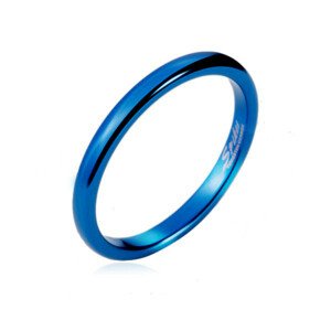 Tungsten gyűrű - sima, kék karika, legömbölyített, 2 mm - Nagyság: 49