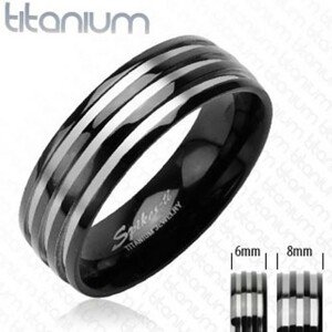 Titánium karikagyűrű - három ezüst sáv - Nagyság: 65