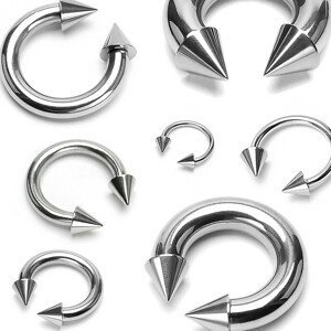 Nemesacél piercing, ezüst színű - patkó alakzat tüskékkel - Méret: 1,2 mm x 10 mm x 4x4 mm
