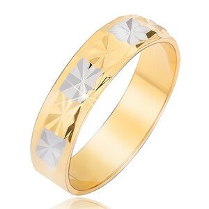 Fényes arany ezüst színű gyűrű gyémánt mintával  - Nagyság: 51