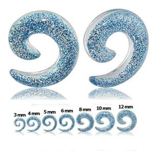 Átlátszó expander fülbe - spirál kék csillogókkal - Vastagság: 3 mm