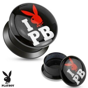 Fekete csavarható plug akrylból - I love Playboy - Vastagság: 6 mm