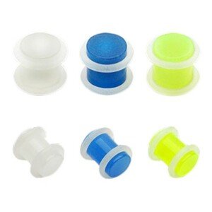Plug fülbe akrilból - átlátszó, gumicskával - Vastagság: 8 mm, A piercing színe: Fehér