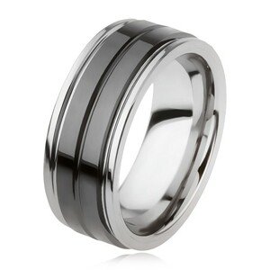 Wolfrám gyűrű, fényes, fekete felülettel és bemetszéssel, ezüst szín - Nagyság: 54