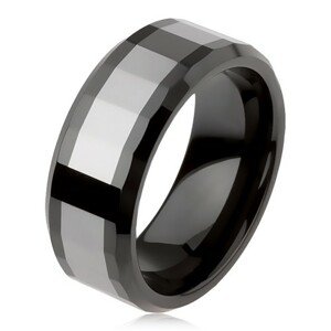 Fényes wolfrám gyűrű, kétszínű, geometriai csiszolt felszín - Nagyság: 51