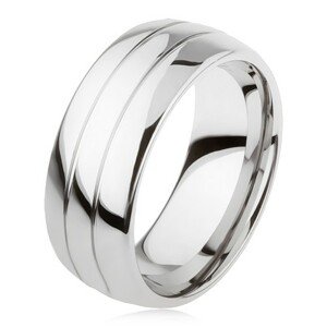 Sima tungsten gyűrű, enyhén kidomborodó, fényes felszín, két bevágás - Nagyság: 64