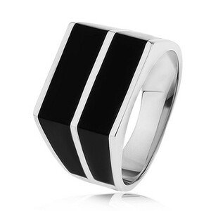 925 ezüst gyűrű - két vízszintes vonal fekete színben, sima felület - Nagyság: 54