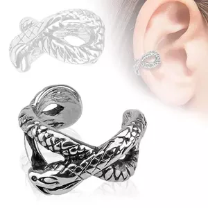 Fake piercing fülbe 316L acélból, ezüst szín, patinás kígyó