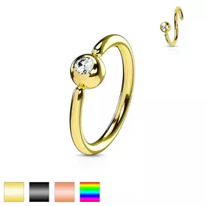 Piercing sebészeti acélból, fényes karika, golyó átlátszó cirkóniával - A piercing vastagsága: 1,2 mm, A piercing színe: Arany