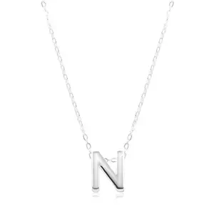 925 ezüst nyaklánc, fényes lánc, nagy nyomtatott N betű