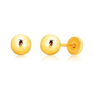 Sárga 9K arany fülbevaló - egyszerű gömb fülbevaló, csavaros zárral 5 mm