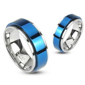 Nemesacél gyűrű - forgatható kék sáv - Nagyság: 52