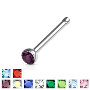 316L acél egyenes orr piercing - színes kristály, tartóban, 1 mm - A cirkónia színe: Lila - A