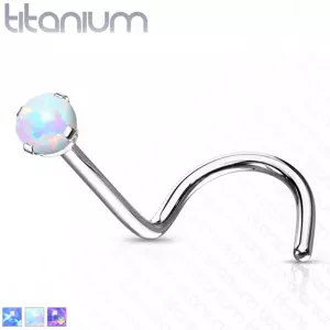 Titánium ívelt orr piercing - szintetikus opál, szivárvány tükröződéssel, 0,8 mm - Szín: Fehér