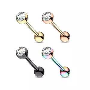 Szemöldök piercing 316 acélból, súlyzó alakban, tiszta kristály, PVD kivitelben, különböző színekben. - A piercing színe: Rózsaszín arany