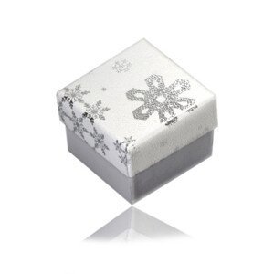 Ajándék doboz fülbevalóhoz vagy gyűrűhöz - téli motívum, fehér-ezüst színkombináció, hópihék