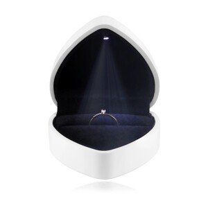 Doboz gyűrűkhöz LED lámpával - szív, fényes fehér színű, fekete párnával