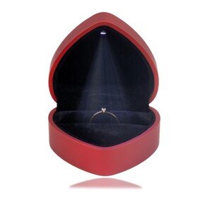 LED-es díszdoboz gyűrűhöz – szív, matt piros szín, fekete párnával