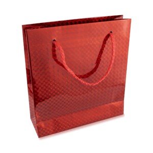 Papír ajándék táska - hologramos, piros színű, fényes felülettel