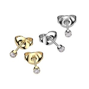 Titánium fülbevaló - kerek cirkóniák, sima szélű, stekkerzárral 2,5 mm - Szín: Arany