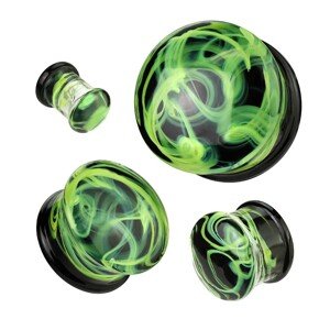 Pyrex üveg fültágító dugó - sárga-zöld füsthatás, fekete és átlátszó végződésekkel - A piercing vastagsága: 10 mm