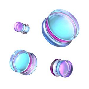 Üveg nyerges fültágító dugó - lila-kék színű szivárvány tükröződéssel - A piercing vastagsága: 6 mm