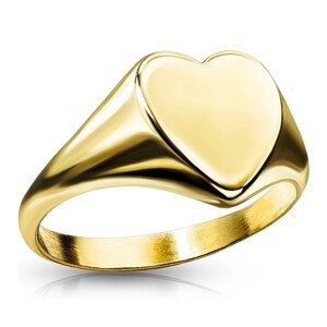 316L acél gyűrű - lapos sima szív, arany színű dizájn  - Nagyság: 49