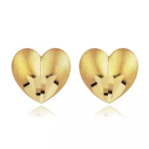 14K sárga arany fülbevaló - domború szerkezetű szív, metszett alsó résszel