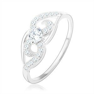 Gyűrű, 925 ezüstből, aszimmetrikusan csavart minta, kristálytiszta kör cirkónia - Nagyság: 50