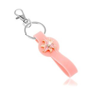 Kulcstartó, szilikon rész rózsaszín színben, csillogó virág