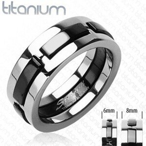 Titanium gyűrű fekete kidomborodó sávokkal - Nagyság: 64