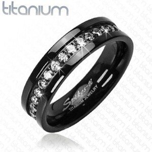 Fekete titánium gyűrű cirkóniaövvel - Nagyság: 57