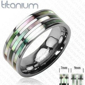 Titánium gyűrű három gyöngyházfényű sávval szivárványos árnyalatokban - Nagyság: 52