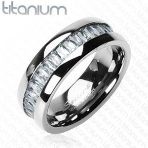 Gyűrű titániumból, téglalap alakú cirkóniákkal - Nagyság: 64