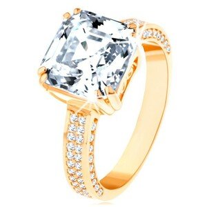 585 arany luxus gyűrű - nagy csiszolt cirkónia díszített foglalatban, cirkóniás vonalak - Nagyság: 65