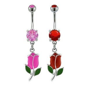 Színes tulipán köldök piercing - A cirkónia színe: Rózsaszín - P