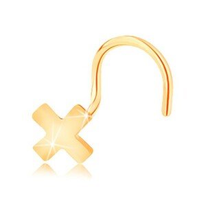 14K sárga arany orrpiercing - kis fényes X betű, ívelt