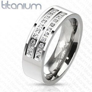 Titánium gyűrű ezüst árnyalatban átlátszó cirkóniás vonalakkal, 8 mm - Nagyság: 57