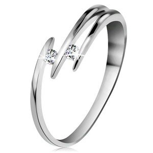 Briliáns gyűrű fehér 14K aranyból - két csillogó átlátszó gyémánt, vékony szárak - Nagyság: 50