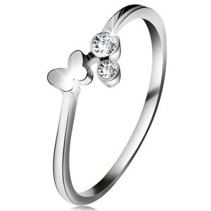 Gyémánt gyűrű fehér 14K aranyból - két csillogó briliáns, fényes lepke - Nagyság: 51