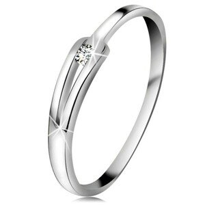 Briliáns gyűrű fehér 14K aranyból - csillogó átlátszó gyémánt, keskeny osztott szárak - Nagyság: 49