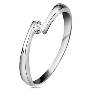 Gyűrű fehér 14K aranyból - átlátszó gyémánt a szűkített szárvégek között - Nagyság: 49