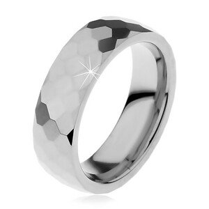 Wolfrám gyűrű ezüst színben, csiszolt fényes hatszög, 6 mm - Nagyság: 49
