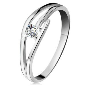 Gyűrű fehér 585 aranyból csillogó gyémánttal, osztott hullámos szárak - Nagyság: 54