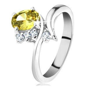 Csillogó gyűrű ezüst árnyalatban, ovális cirkónia sárga színben - Nagyság: 49
