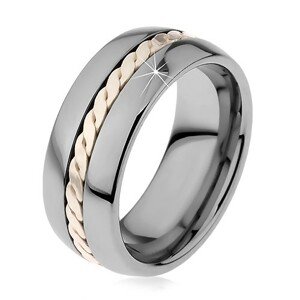Fényes gyűrű volfrámból fonott mintával ezüst színben, 8 mm - Nagyság: 49