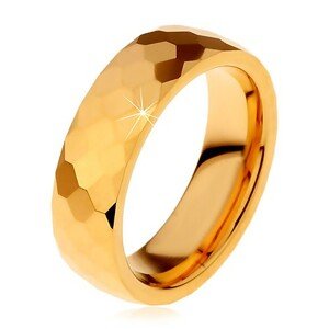 Volfrám gyűrű arany színben, csiszolt fényes hatszögek, 6 mm - Nagyság: 49