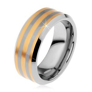 Kétszínű volfrám gyűrű három arany színű sávval, fényes-matt, 8 mm - Nagyság: 49